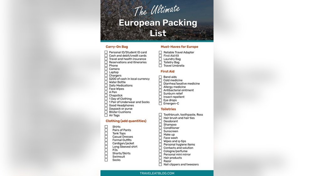 Europe Travel Packing Checklist